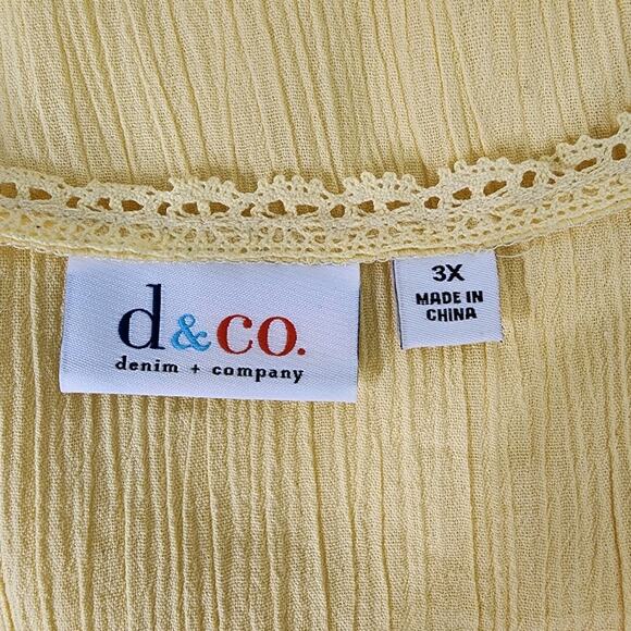 Denim & Co. Top Womens Short Sleeve Gauze Peasant Embroidery 3X Yellow Square - Picture 9 of 11